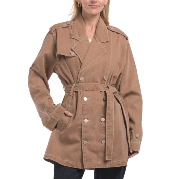 TRIARCHY Brown Nicola Cropped Trench Coat - Picture 1 of 2